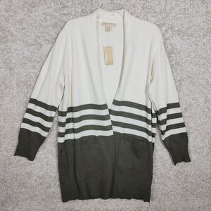 Michael Kors Cardigan Womens XL Striped Open Front Sweater Pockets Lightweight